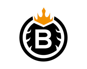 B Letter Logo With Round and Crown Shape Black and White Color