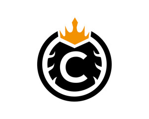 C Letter Logo With Round and Crown Shape Black and White Color