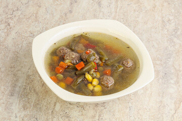 Tasty dietary soup with meatballs