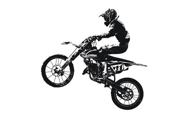 Plakat Bike stunt vector, Young boy doing bike stunt silhouette, Sketch drawing of bike