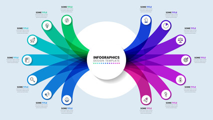 Infographic template. Circle with 14 colored steps - obrazy, fototapety, plakaty