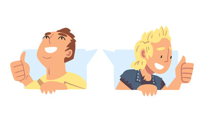 Male as Social Media Follower and Subscriber Showing Adoration with Thumb Up Vector Set