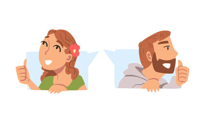 Male and Female as Social Media Follower and Subscriber Showing Adoration with Thumb Up Vector Set