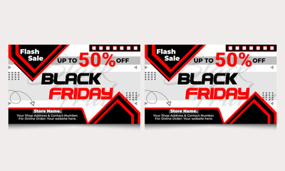Black Friday Banner Template, Super Sale Black Friday Banner Template, Creative Flash Sale Banner Template, Black Friday Big Sale Banner Template,Red & black Banner Template.50% OFF Banner Templat