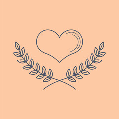Simple line art logo of wreath leaves with heart
