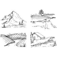Fototapeta premium Mountain with landscapes vector editable illustration sketch design.