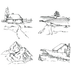 Mountain with landscapes vector editable illustration sketch design.