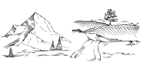 Fototapeta premium Mountain with landscapes vector editable illustration sketch design.