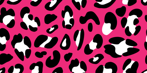 Pink leopard seamless pattern. Animalistic bright print. Neon vector background. 