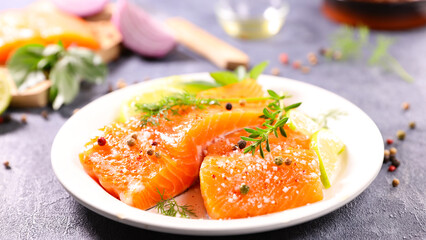 fresh salmon fillet on plate