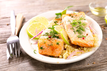 grilled salmon fish fillet with vegetables