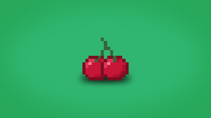 Pixel red cherry on green background - high res 8 bit wallpaper
