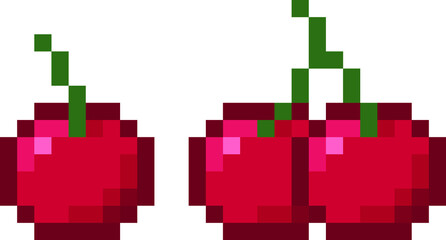 Pixel red cherry - isolated 8 bit vector pack