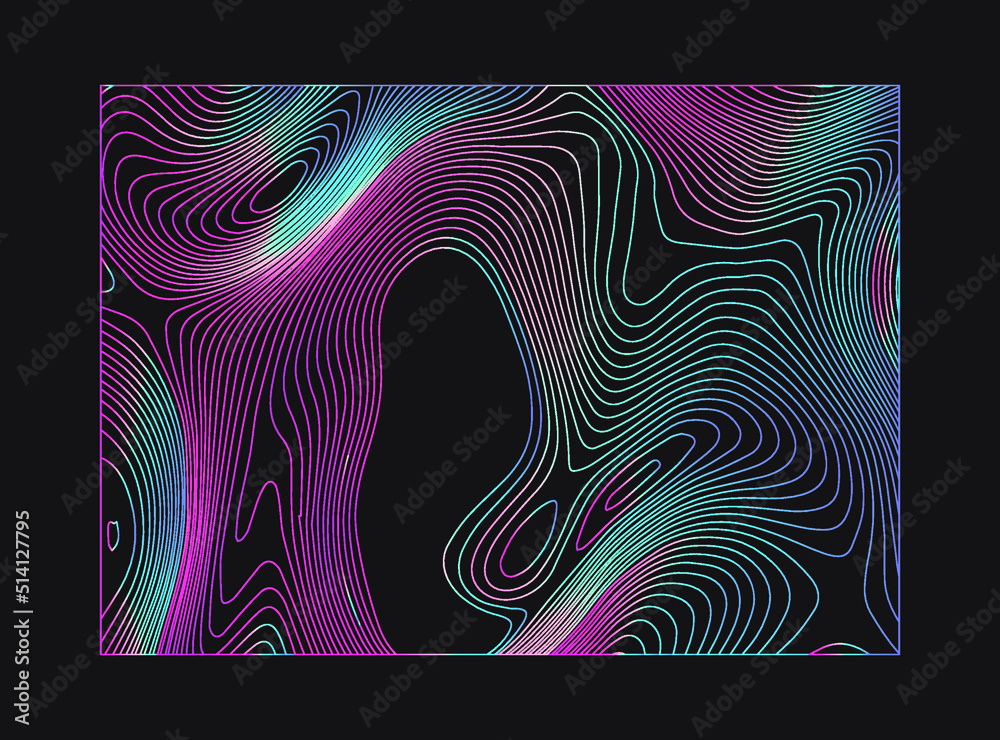Wall mural surreal trippy abstract background with thin holographic flowing lines on a dark background.