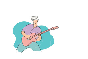 Playing guitar online. Virtual reality concept. Vector illustration design