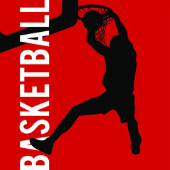 Vector player jump for the slam dunk. Abstract basketball player with ball. Vector illustration of paints © Visualroom