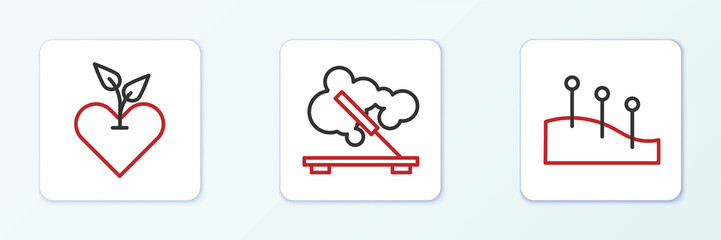 Set line Acupuncture therapy, Heart and Scented spa stick icon. Vector