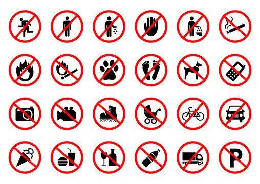 Big set of useful prohibited signs. Vector illustration