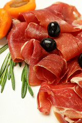 Concept of delicious Spanish cuisine - jamon, close up