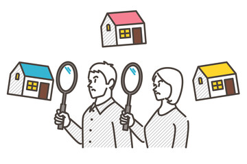 Young couple comparing properties to find a house [Vector illustration]