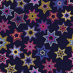 Colorful seamless pattern with stars. Simple multicolored vector illustration. Funny bright vrctor print for fabric, wrapping paper, textile, wallpaper, background