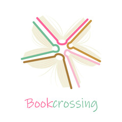 Page template with books or banner Bookcrossing vector illustration. The concept of education and knowledge, the cycle of books. Literature exchange event, library day, culture festival