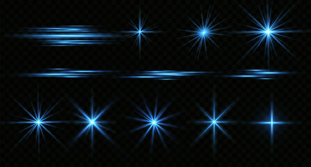 Glow effect. Blue glowing particles, stars. Vector illustration.
