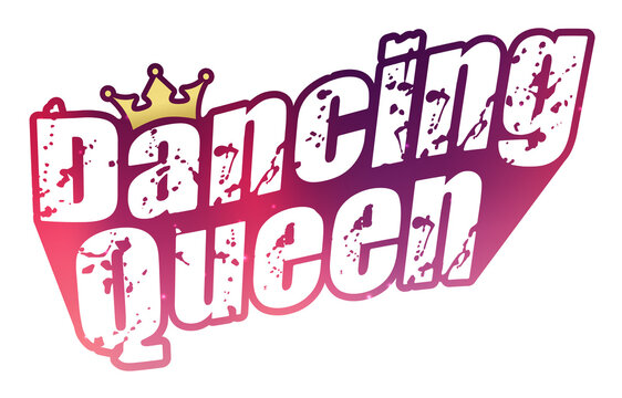 Dancing Queen text with a crown. Rusty style on purple gradient.