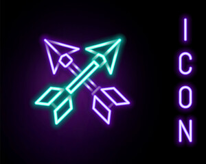 Glowing neon line Crossed arrows icon isolated on black background. Colorful outline concept. Vector