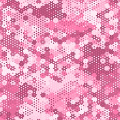 Camouflage seamless pattern with pink hexagonal endless geometric camo