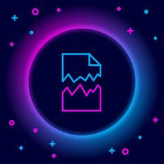 Glowing neon line Torn document icon isolated on black background. Colorful outline concept. Vector