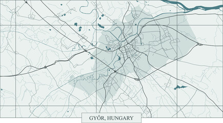 Modern map of the city of Győr, Hungary