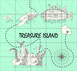 Tresaure island vintage seamless pattern