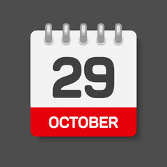 Icon page calendar day 29 October, template date