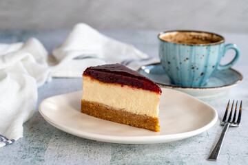 Raspberry Cheesecake. Cheesecake dessert on a white background. World cuisine delicacies. close up