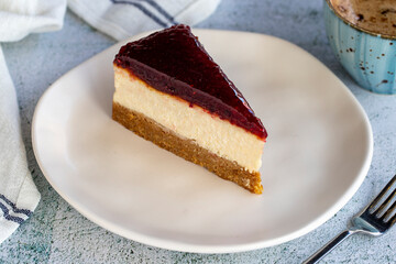 Raspberry Cheesecake. Cheesecake dessert on a white background. World cuisine delicacies. close up