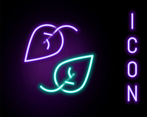 Glowing neon line Leaf icon isolated on black background. Leaves sign. Fresh natural product symbol. Colorful outline concept. Vector