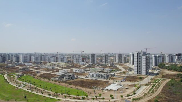 Aerial Shot Traveling Above West Neighbourhood's At Netivot City Israel