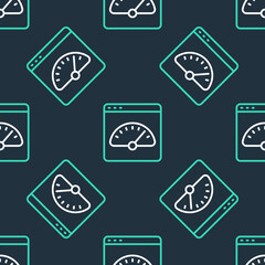 Line Digital speed meter icon isolated seamless pattern on black background. Global network high speed connection data rate technology. Vector