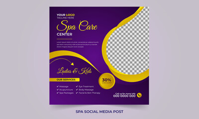 Fototapeta na wymiar Editable modern spa beauty center and massage Social media post Square promotion Banner and web internet ads template design.