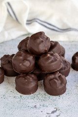 Hazelnut chocolate. Special hazelnut chocolate on a white background. close up