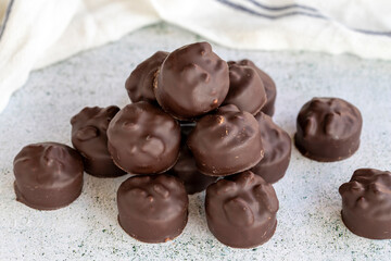 Hazelnut chocolate. Special hazelnut chocolate on a white background. close up