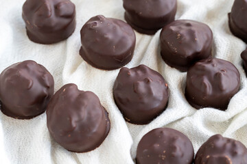 Hazelnut chocolate. Special hazelnut chocolate on a white background. close up