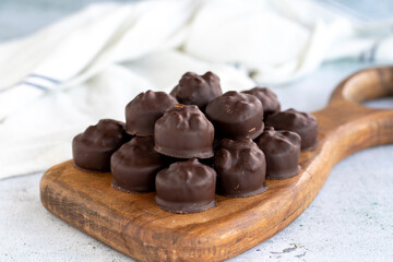 Hazelnut chocolate. Special hazelnut chocolate on a white background. close up