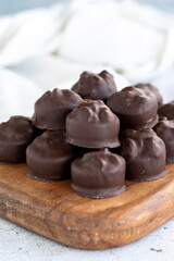 Hazelnut chocolate. Special hazelnut chocolate on a white background. close up