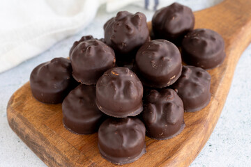 Hazelnut chocolate. Special hazelnut chocolate on a white background. close up