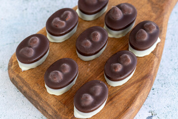 Hazelnut chocolate. Special hazelnut chocolate on a white background. close up