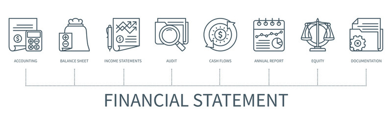 Financial statement infographic in minimal outline style