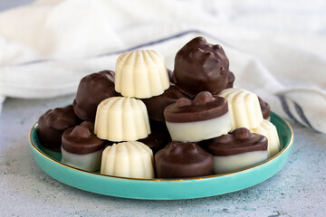 Special types of chocolate. Special hazelnut chocolate on a white background. close up