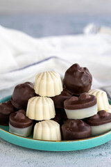 Special types of chocolate. Special hazelnut chocolate on a white background. close up